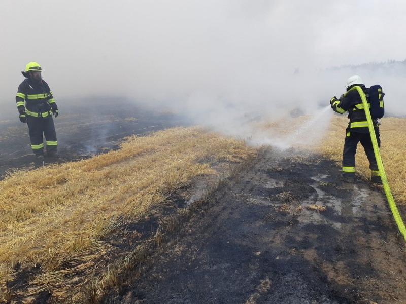Požár pole v Lesních Albrechticích na Opavsku likvidovalo šestnáct hasičských jednotek